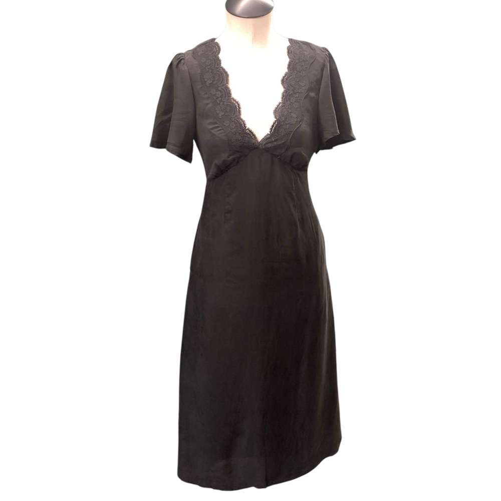 LOST + WANDER Black Lace Trim Midi Dress Flutter Sleeve - Size XS (NWT)